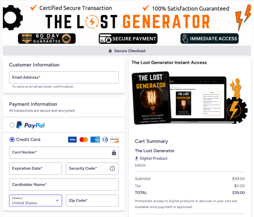 The Lost Generator USA Checkout